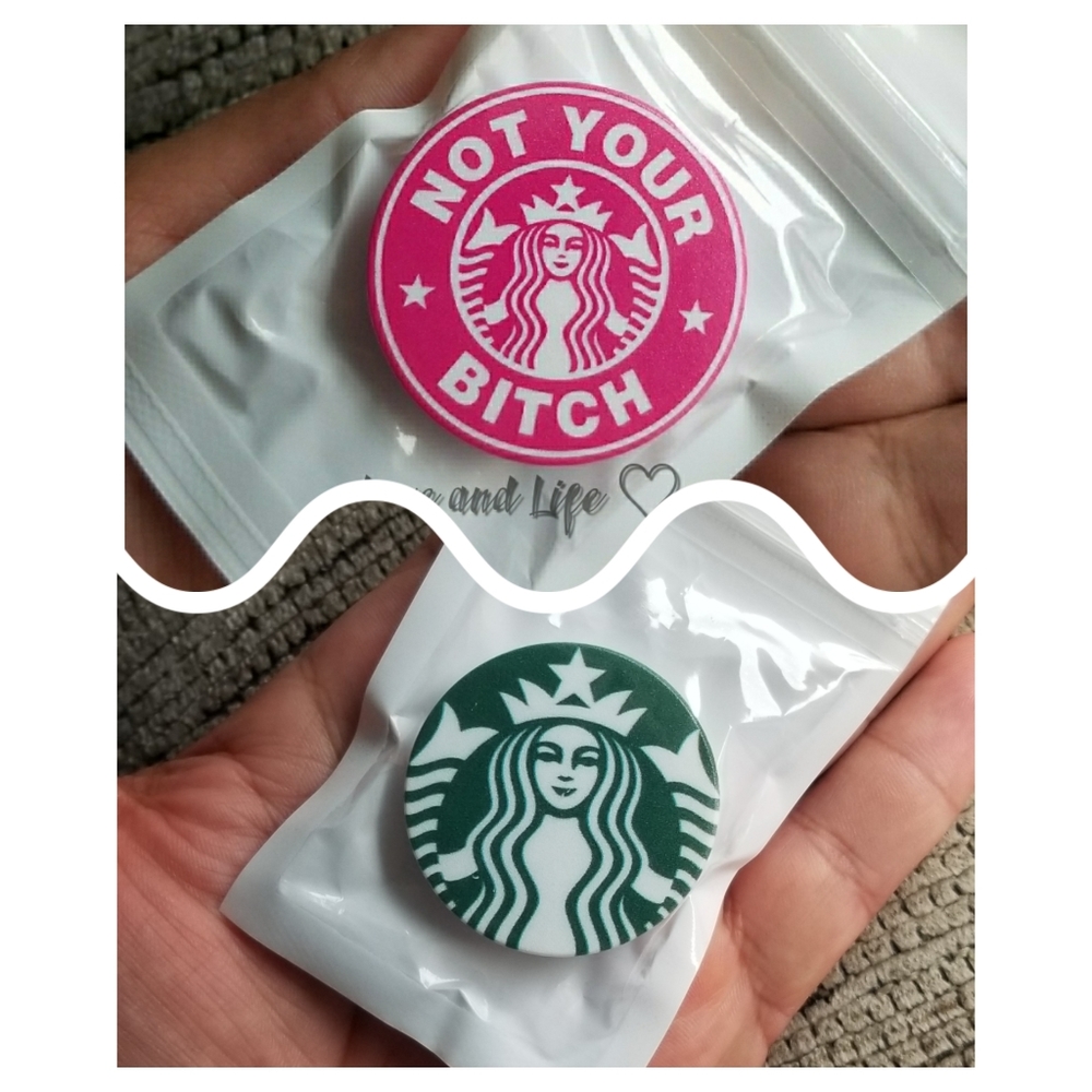 2 Starbucks phone grib, Not your B and logo
